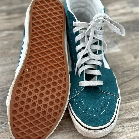 Vans SK8-HI Caribbean Blue and White High-Top Sneakers with White Laces - Picture 2 of 4